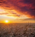 Paris with Eiffel Tower against colorful sunset in France Royalty Free Stock Photo