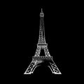 Paris Eiffel Tower drawing. Black and white illustration