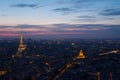 Paris Eiffel Tower and Invalides at night view from Montparnasse