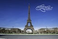 Paris Eiffel tower with plane drawing Royalty Free Stock Photo