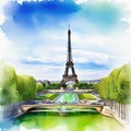 paris eiffel tower tower watercolor vignetting painting