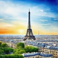 paris eiffel tower tower watercolor vignetting painting Royalty Free Stock Photo