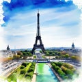 paris eiffel tower tower watercolor vignetting painting Royalty Free Stock Photo