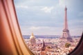 Paris and Eiffel tower view from plane window Royalty Free Stock Photo