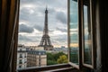 Paris Eiffel Tower view from the window in the hotel room Royalty Free Stock Photo