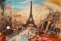 Paris Eiffle Tower Abstract colorful acrylic painting in Dali Styl Generative AI