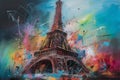 Paris Eiffle Tower Abstract colorful acrylic painting in Dali Styl Generative AI Royalty Free Stock Photo