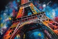 Paris Eiffle Tower Abstract colorful acrylic painting in Dali Styl Generative AI