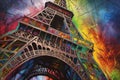 Paris Eiffle Tower Abstract colorful acrylic painting in Dali Styl Generative AI Royalty Free Stock Photo