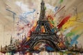 Paris Eiffle Tower Abstract colorful acrylic painting in Dali Styl Generative AI Royalty Free Stock Photo