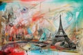 Paris Eiffle Tower Abstract colorful acrylic painting in Dali Styl Generative AI Royalty Free Stock Photo