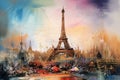 Paris Eiffle Tower Abstract colorful acrylic painting in Dali Styl Generative AI