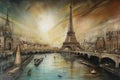 Paris Eiffle Tower Abstract colorful acrylic painting in Dali Styl Generative AI