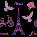 Paris embroidery seamless pattern