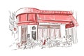 Paris european restaurant vector sketch illustration french