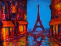 Paris evening street art painting Royalty Free Stock Photo