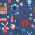 Paris Famous Landmarks Vintage Pattern