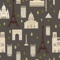 Famous sights of Paris. Vector seamless pattern