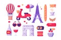 Paris famous symbols set