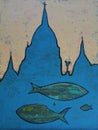 Paris fishes - abstract art painting Royalty Free Stock Photo