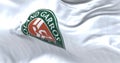 White flag with Roland Garros logo waving in the wind