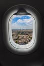 Paris France in airplane window Royalty Free Stock Photo