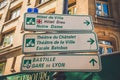 Paris, France - Apr 20, 2019 - Tourists road signs up close