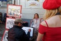 Paris, France - April 2019: Artist painters at work in Place du tertre montmartre