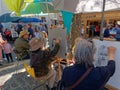 Paris, France - April 2019: Artist painters at work in Place du tertre montmartre