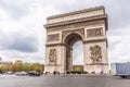 Paris, France - APRIL 9, 2019: Champs-Elysees and Arc de Triomphe on a cloudy day, Paris Royalty Free Stock Photo