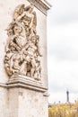 Paris, France - APRIL 9, 2019: Detais of the Arc de Triomphe on a cloudy day, Paris Royalty Free Stock Photo