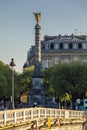 Fontaine du ChÃÂ¢telet - a fountain built in 1808 with a column topped by a Victory statue to celebrate Bonaparte`s campaigns