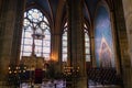 Paris, France - April 2, 2019: Interior of the Notre Dame de Paris. Royalty Free Stock Photo