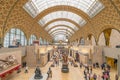 PARIS, FRANCE - APRIL 15, 2023: Main hall of Orsay Museum, French: Musee d Orsay, in former train station building Royalty Free Stock Photo