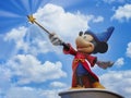 Dinseyland Paris, France - April 2019: michey mouse wizard statue holding magic wand