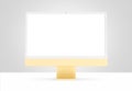 PARIS - France - April 28, 2022: Newly released Apple Imac 24 inch desktop computer, yellow color, front view- 3d realistic Royalty Free Stock Photo