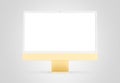 PARIS - France - April 28, 2022: Newly released Apple Imac 24 inch desktop computer, yellow color, front view- 3d realistic Royalty Free Stock Photo