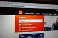 PARIS, FRANCE - APRIL 11, 2021: Selective blur on the Orange logo on the Orange Homepage of their webmail email service. Orange S.