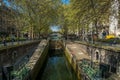 PARIS, FRANCE - APRIL 7, 2017 - St Martin`s canal lock in Paris Royalty Free Stock Photo