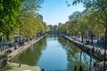 PARIS, FRANCE - APRIL 7, 2017 - St Martin`s canal in Paris X district Royalty Free Stock Photo