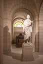 PARIS, FRANCE - APRIL 16, 2023: Statue and tomb of Voltaire, 1694 - 1778, famous French writer and philosopher. Pantheon