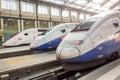 PARIS, FRANCE - APRIL 14, 2015: TGV high speed french train in gare de Lyon station on April 14 , 2015 in Paris, France Royalty Free Stock Photo