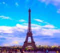 PARIS, FRANCE - APRIL 27, 2017: View of Effel Tower from Trocadero Square. Famous observation deck in Paris.