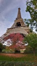 Paris, France - architectural landmark - Eiffel tower rising towards the blue sky
