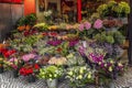 Paris, France, 09/10/2019: An assortment of flower bouquets in a street shop. Big choice Royalty Free Stock Photo