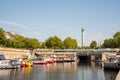 Paris, France . August 2022. Canal saint martin and Place de la Bastille with the Colonne de Juillet monument Royalty Free Stock Photo