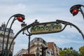 Paris, France. August 2022. Close up of a Metropolitain sign, indicating the entrance to a subway station. The parisian Royalty Free Stock Photo