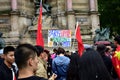 Counter-protesters with chinese flags and demonstrators gathering to support pro-democracy protests in Hong Kong. Paris, France.