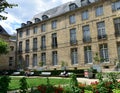 Garden in parisian style mansion known as hotel particulier. Hotel de Lamoignon townhouse. Paris, France.