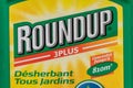 Paris, France - August 15, 2018 : Herbicide in a french garden. Roundup is a brand-name of an herbicide containing glyphosate, mad